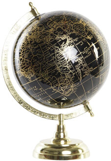 ITEM Wereldbol op voet - zwart/goud - decoratie - D18 x H33 cm - kunststof