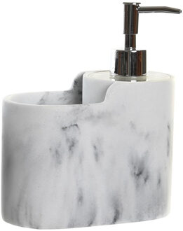 ITEM Zeeppompje met keuken organizer - marmer look - wit/zilver - polyresin - 15x8x18 cm