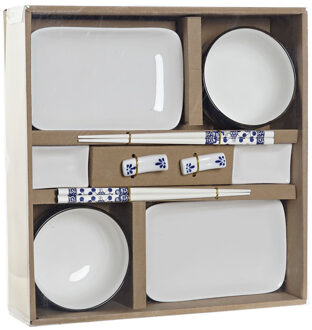 Items 10-delige luxe sushi serveer set porselein voor 2 personen wit/blauw - Bordjes