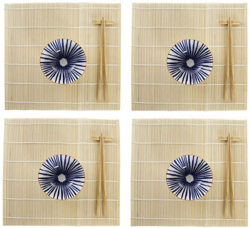 Items 16-delige sushi serveer set aardewerk voor 4 personen blauw/wit