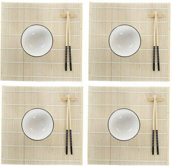 Items 16-delige sushi serveer set aardewerk voor 4 personen wit