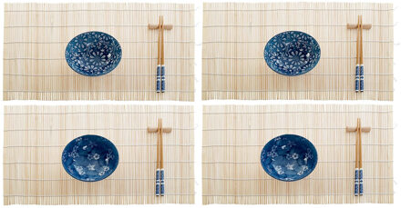 Items 16-delige sushi serveer set keramiek voor 4 personen wit/blauw