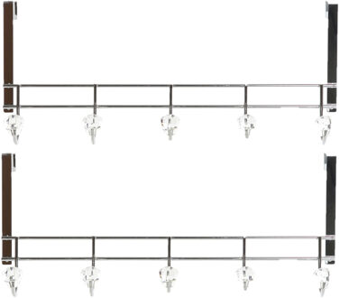 Items 2x stuks deurhangers kapstok zilver met 5 kristal haken 47 cm - Kapstokken Zilverkleurig