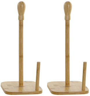 Items 2x stuks keukenrol houder bamboe hout 15 x 34 cm