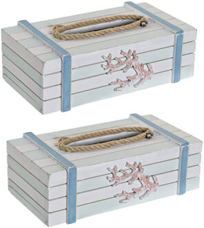 Items 2x stuks tissuedozen/tissueboxen wit rechthoekig van hout 22 x 14 x 8 cm