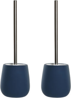 Items 2x stuks toiletborstel met houder keramiek nachtblauw 39 cm
