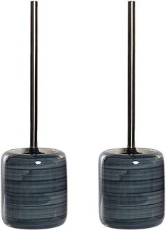 Items 2x stuks toiletborstel met houder marmer look polystone blauw 39 cm