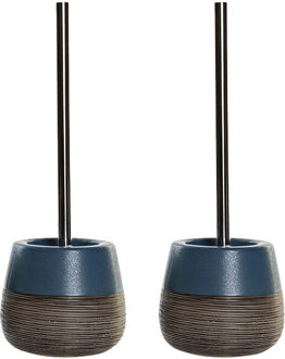Items 2x stuks toiletborstel met houder polystone marine blauw 36 cm
