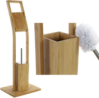 Items 2x stuks toiletborstels met toiletrolhouder bamboe 82 cm