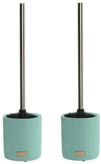 Items 2x stuks WC/Toiletborstel in houder keramiek mintgroen 36 x 10 cm