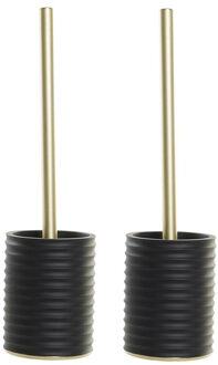 Items 2x stuks WC/Toiletborstel in houder keramiek zwart/goud 38 x 13 cm