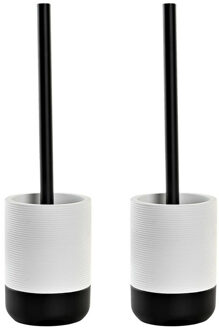 Items 2x stuks WC/Toiletborstel in houder keramiek zwart/wit 38 x 10 cm