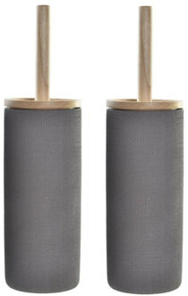 Items 2x stuks WC/Toiletborstel in houder polystone grijs 38 x 10 cm