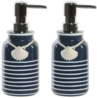 Items 2x stuks zeeppompje/dispenser kunststeen/rvs in kleur blauw/wit 18 cm - Zeeppompjes Multikleur