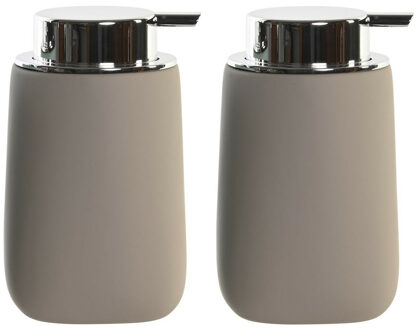 Items 2x stuks zeeppompje/dispenser kunststeen/rvs in taupe/beige 14 cm - Zeeppompjes