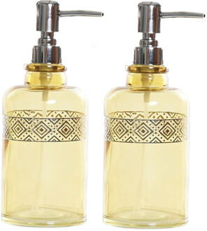 Items 2x stuks zeeppompjes/zeepdispensers geel transparant van glas 400 ml