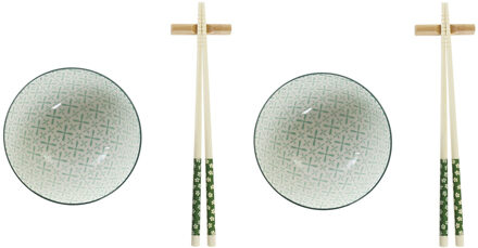 Items 6-delige sushi serveer set aardewerk voor 2 personen groen/wit