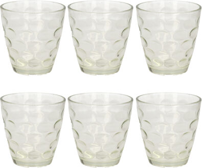 Items 6x Stuks transparante waterglazen/drinkglazen cirkels relief 300 ml van glas - Drinkglazen