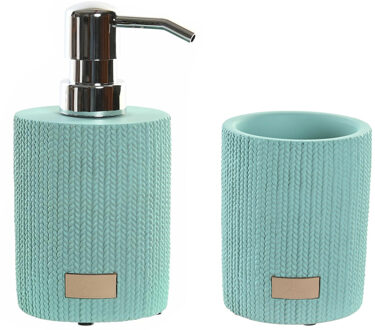 Items Badkamer accessoires setje drinkbeker en zeeppompje 15 cm mintgroen