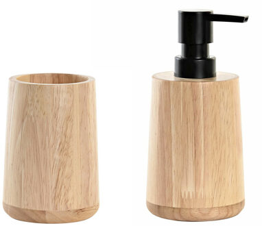 Items Badkamer accessoires setje drinkbeker en zeeppompje 16 cm bamboe/zwart