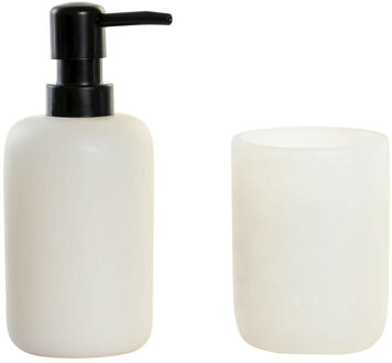 Items Badkamer accessoires setje drinkbeker en zeeppompje 17 cm wit/zwart