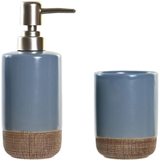 Items Badkamer accessoires setje drinkbeker en zeeppompje 18 cm korenblauw - Badkameraccessoireset