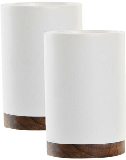 Items Badkamer tandenborstelhouder / drinkbeker - 2x - keramiek - wit - 8 x 10 cm