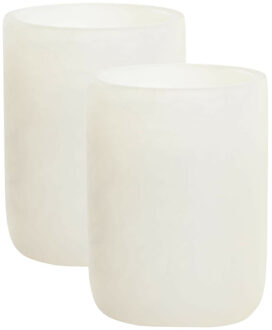 Items Badkamer tandenborstelhouder / drinkbeker - 2x - polyresin - marmer look wit - 10 cm