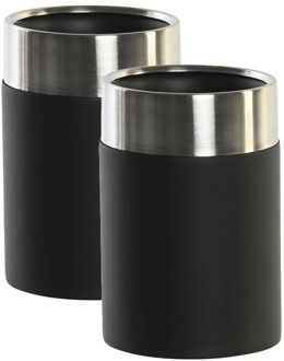 Items Badkamer tandenborstelhouder / drinkbeker - 2x - polyresin - zwart/zilver - 7 x 10 cm