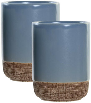 Items Badkamer tandenborstelhouder / drinkbeker - 2x - polystone - korenblauw - 8 x 10 cm