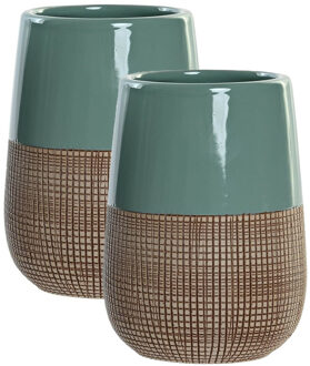 Items Badkamer tandenborstelhouder / drinkbeker - 2x - polystone - mintgroen - 7 x 11 cm
