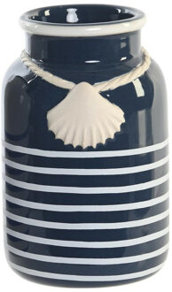 Items Badkamer tandenborstelhouder / drinkbeker - kunststeen - blauw/wit - 11 cm