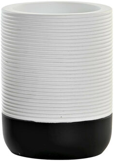 Items Badkamer tandenborstelhouder / drinkbeker - polyresin - wit/zwart - 8 x 10 cm - Tandenborstelhouders