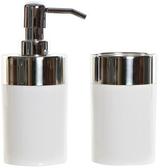 Items Badkamerset met zeeppompje en tandenborstel beker wit polystone 16 cm - Badkameraccessoireset