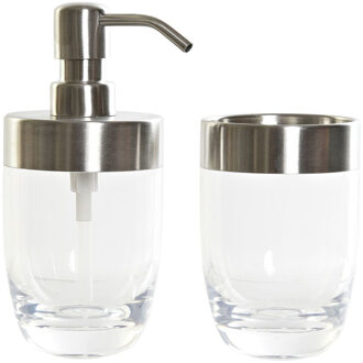 Items Badkamerset met zeeppompje en tandenborstel beker zilver/transparant kunststof 17 cm