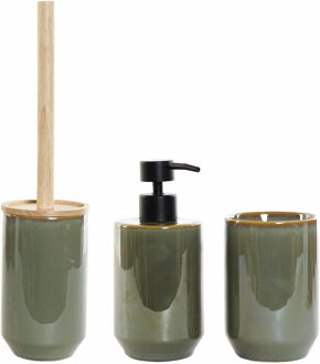 Items Badkamerset met zeeppompje toiletborstel en tandenborstel beker groen keramiek - Badkameraccessoireset