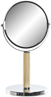 Items Badkamerspiegel / make-up spiegel - rond - dubbelzijdig - metaal - zilver - D19 x H34 cm