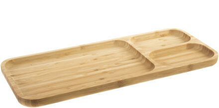 Items Bamboe houten 3-vaks serveerplank/serveerbord 39 x 16 x 2 cm - Serveerplanken Bruin