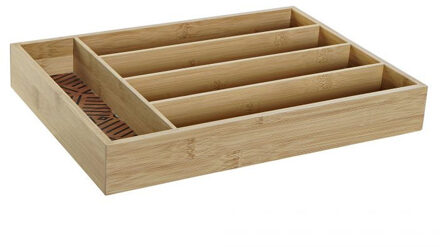 Items Bamboe houten bestekbak/lade met patroontje in de vakjes 35.5 x 25.5 x 5 cm