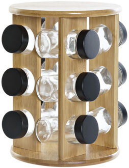 Items Bamboe houten kruidenrek/specerijenrek met 12 glazen potten 18 x 18 x 25 cm