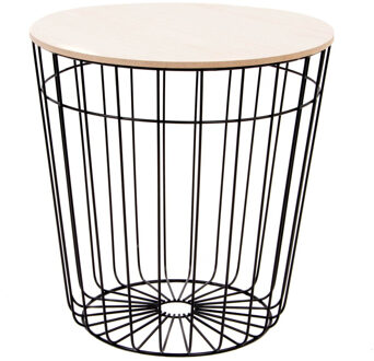 Items Bijzettafel rond ijzer/hout zwart 39 x 40.5 cm