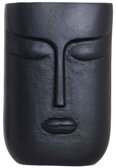 Items Bloemenvaas zwart van aluminium met gezicht 15 x 23 cm - Vazen
