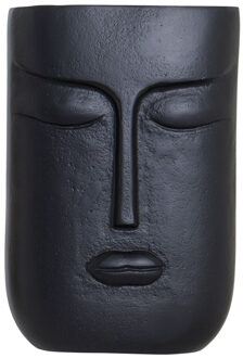 Items Bloemenvaas zwart van aluminium met gezicht 15 x 23 cm
