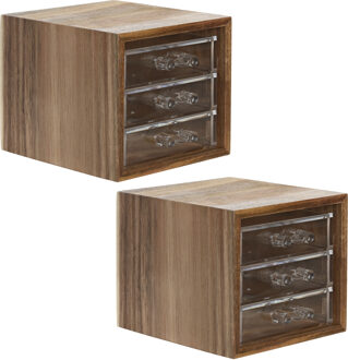 Items Bureau/hobby organizer - 2x - 3 lades - 14 x 13 x 12 cm - acacia hout