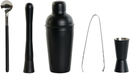 Items Cocktailshaker set - 5-delig - zwart - rvs - 500 ml