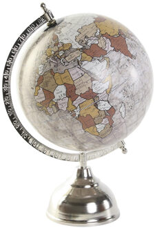 Items Deco Wereldbol/globe op voet - kunststof - beige/zilver - home decoratie artikel - D20 x H30 cm - Wereldbollen