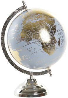 Items Deco Wereldbol/globe op voet - kunststof - blauw/goud - home decoratie artikel - D20 x H30 cm - Wereldbollen