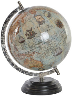 Items Deco Wereldbol/globe op voet - kunststof - blauw - home decoratie artikel - D20 x H28 cm - Wereldbollen