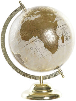 Items Deco Wereldbol/globe op voet - kunststof - creme/goud - home decoratie artikel - D20 x H30 cm - Wereldbollen