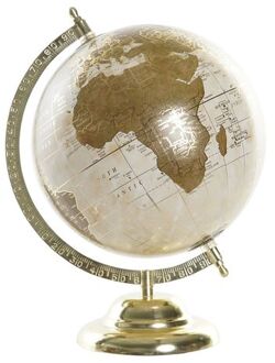 Items Deco Wereldbol/globe op voet - kunststof - creme/goud - home decoratie artikel - D20 x H30 cm - Wereldbollen